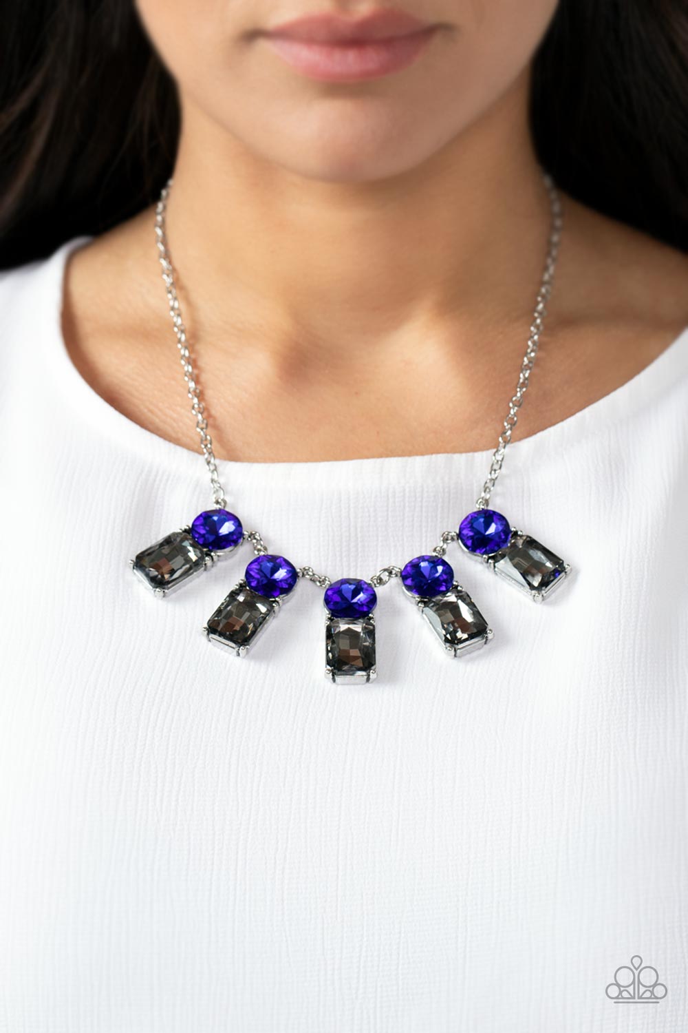 Paparazzi Accessories-Celestial Royal Blue Oversize Smoky Rhinestone Necklace Set