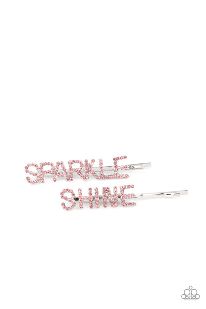 Paparazzi Accessories-Center of the SPARKLE-verse Pink Rhinestone Hair Clips