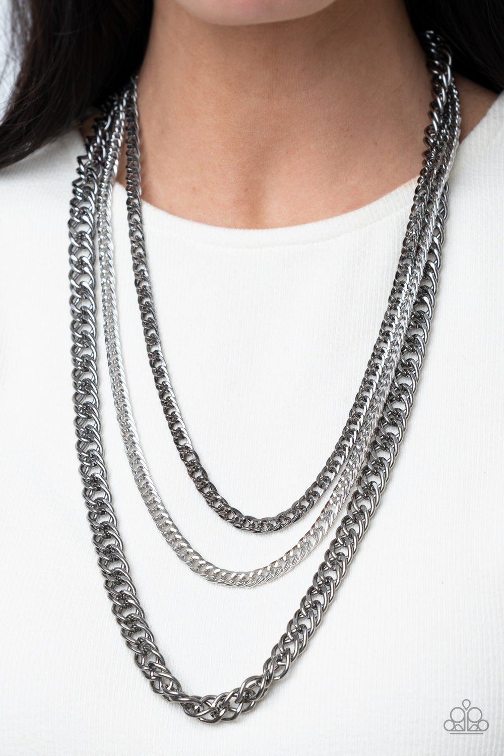 Paparazzi Accessories-Oversized Layered Gunmetal Necklace Chain Set