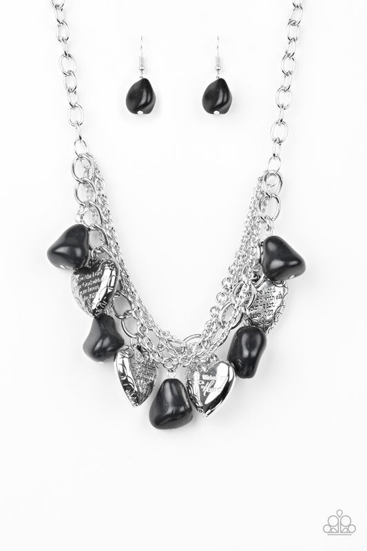 Paparazzi Accessories-Change Of Heart Black Scriptural Necklace Set