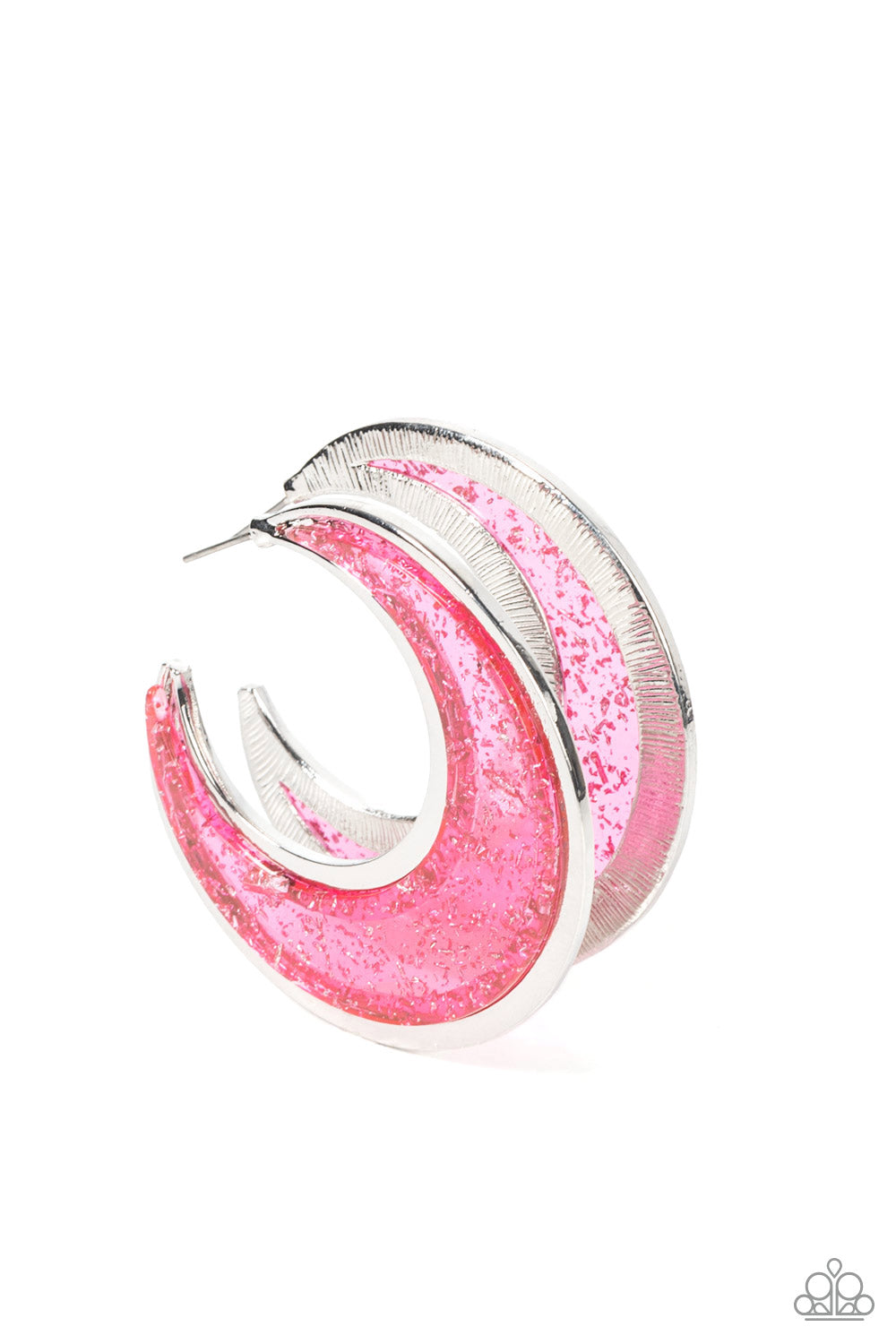 Paparazzi Accessories-Charismatically Curvy Glistening Pink Half Moon Earrings