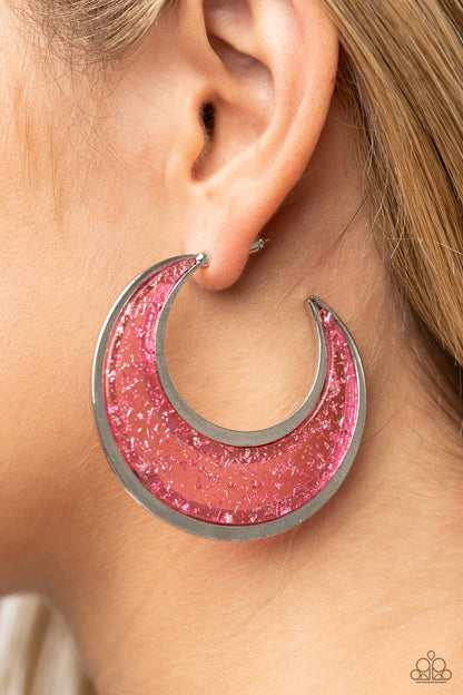 Paparazzi Accessories-Charismatically Curvy Glistening Pink Half Moon Earrings