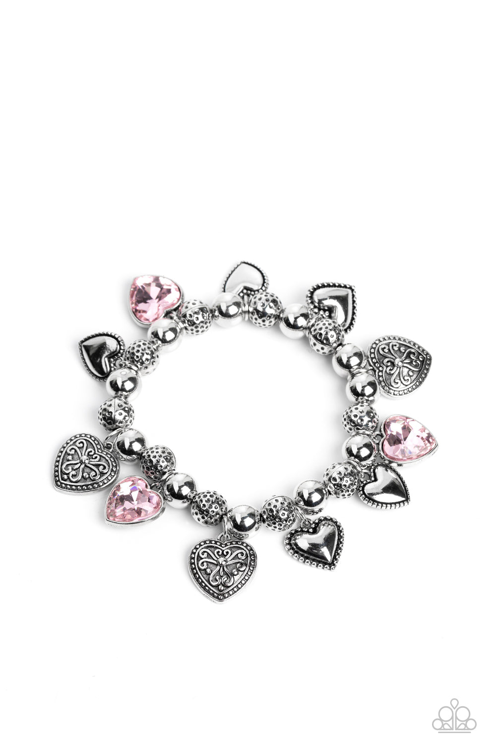 Paparazzi Accessories-Charming Crush Pink Filigree Silver Charm Bracelet