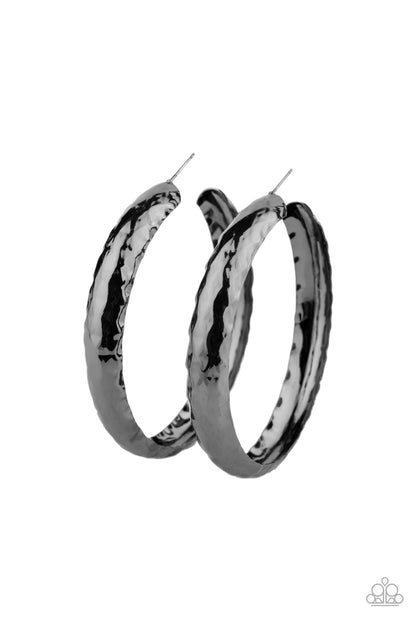 Paparazzi Accessories-Check Out These Curves Black Hoop Earrings