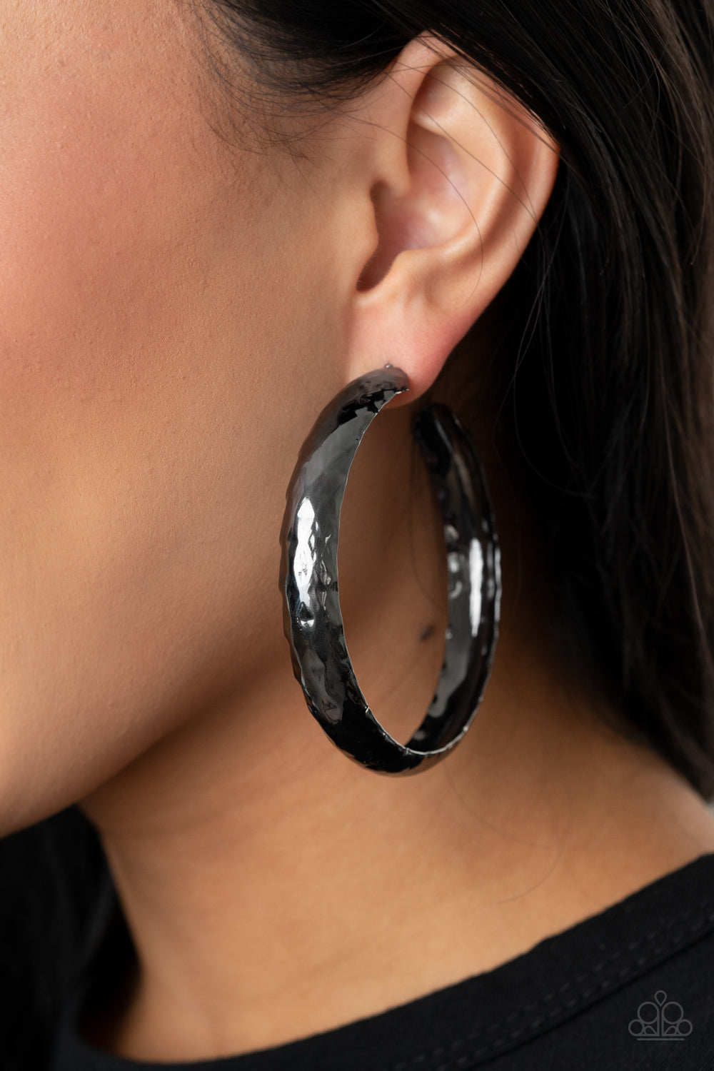 Paparazzi Accessories-Check Out These Curves Black Hoop Earrings