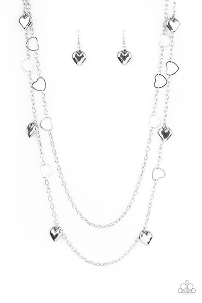 Paparazzi Accessories-Chicly Cupid Silver Heart Charm Necklace Set