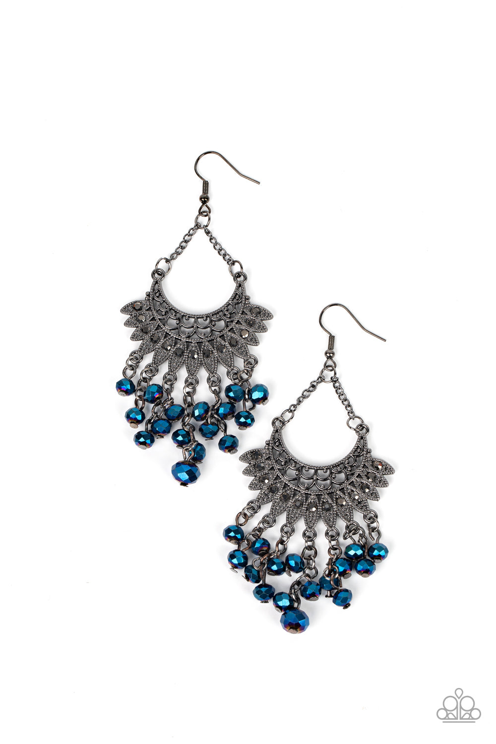 Paparazzi Accessories-Chromatic Cascade Blue Crystal Bead Fringe Earrings