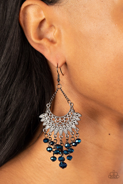 Paparazzi Accessories-Chromatic Cascade Blue Crystal Bead Fringe Earrings