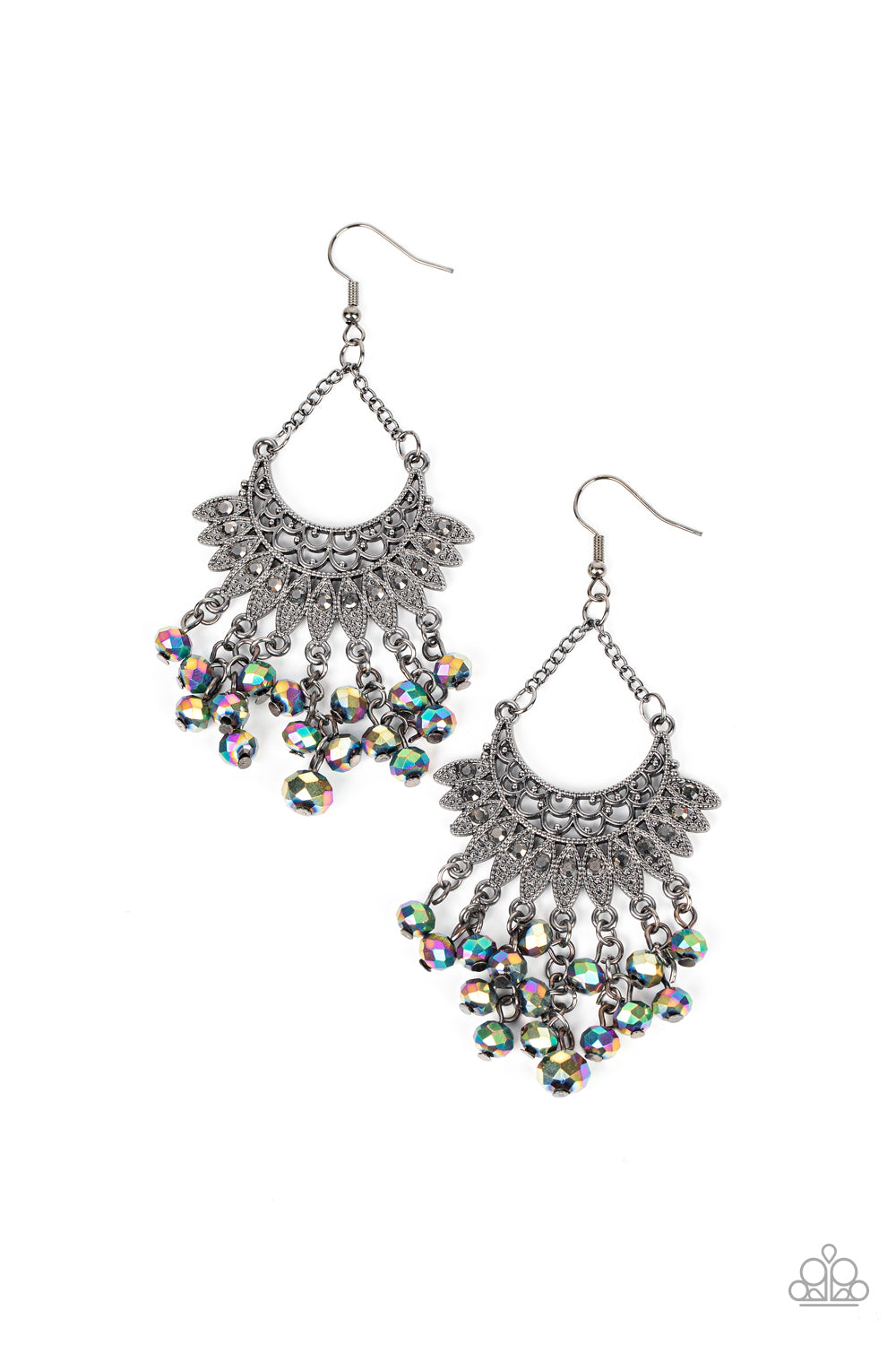 Paparazzi Accessories-Chromatic Cascade Multi Oil Spill Fringe Earrings