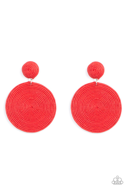 Paparazzi Accessories-Circulate The Room Red Spiral Disc Earrings