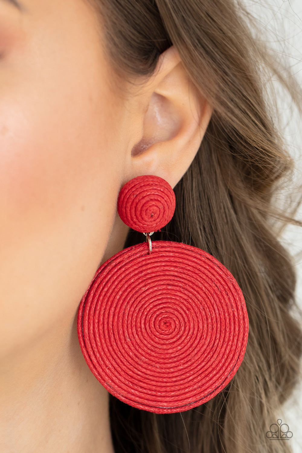 Paparazzi Accessories-Circulate The Room Red Spiral Disc Earrings