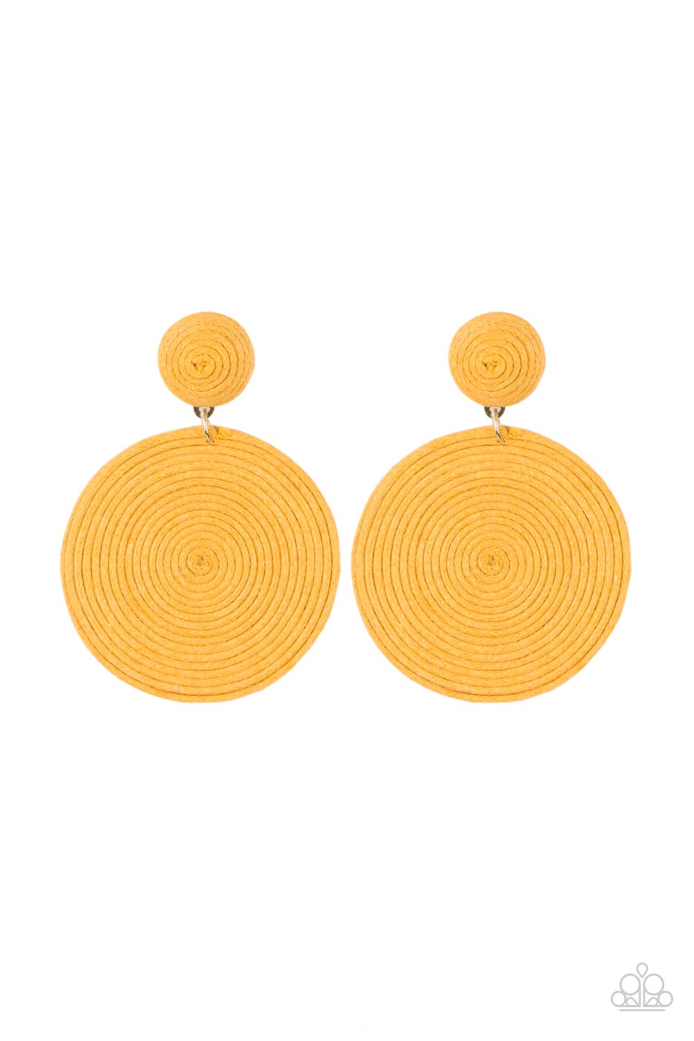 Paparazzi Accessories-Circulate The Room Yellow Spiral Button Earrings