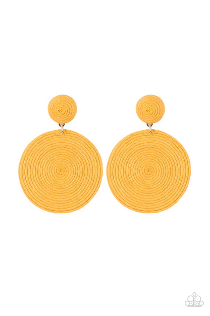 Paparazzi Accessories-Circulate The Room Yellow Spiral Button Earrings