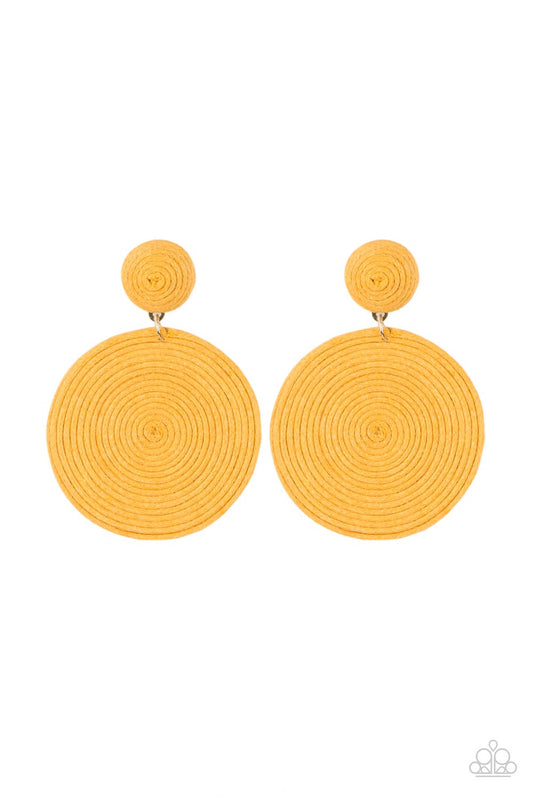 Paparazzi Accessories-Circulate The Room Yellow Spiral Button Earrings