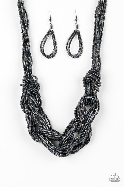 Paparazzi Accessories-City Catwalk Blue Seed Bead Necklace Set