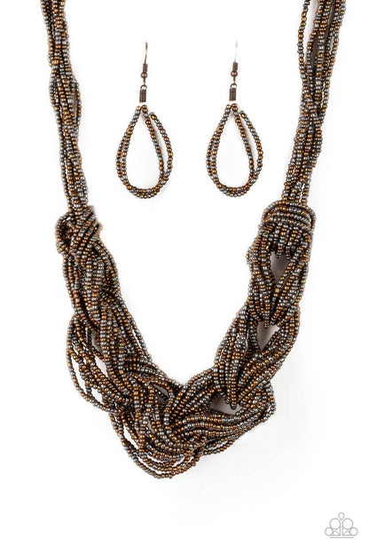 Paparazzi Accessories-City Catwalk Copper Seed Bead Necklace Set