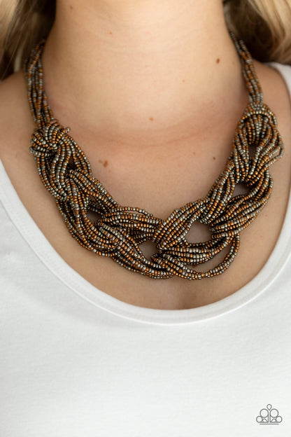 Paparazzi Accessories-City Catwalk Copper Seed Bead Necklace Set