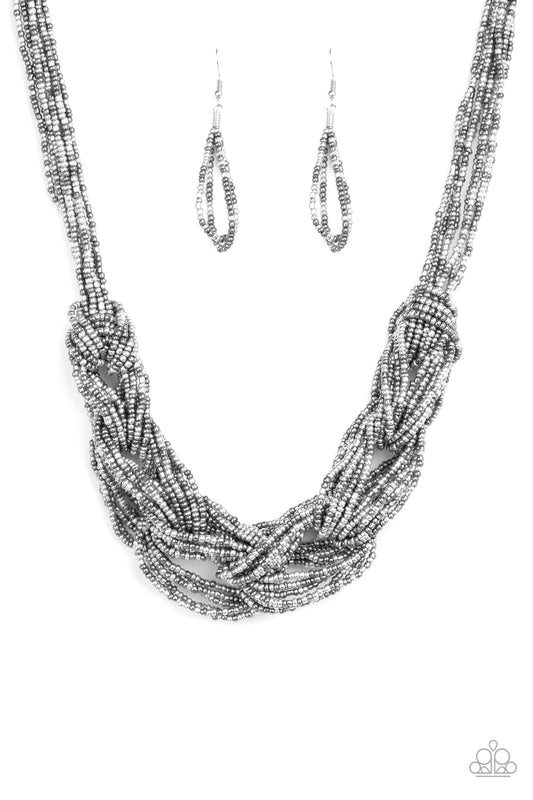 Paparazzi Accessories-City Catwalk Silver Seed Bead Necklace Set