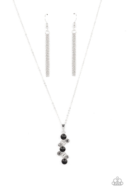 Paparazzi Accessories-Classically Clustered Black/Hematite White Rhinestone Regal Necklace Set