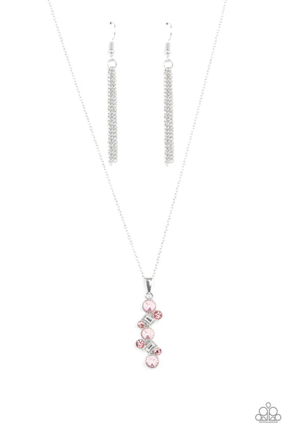 Paparazzi Accessories-Classically Clustered Pink Regal Emerald Cut Necklace Set