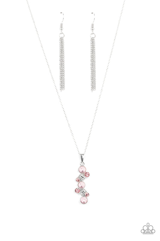 Paparazzi Accessories-Classically Clustered Pink Regal Emerald Cut Necklace Set