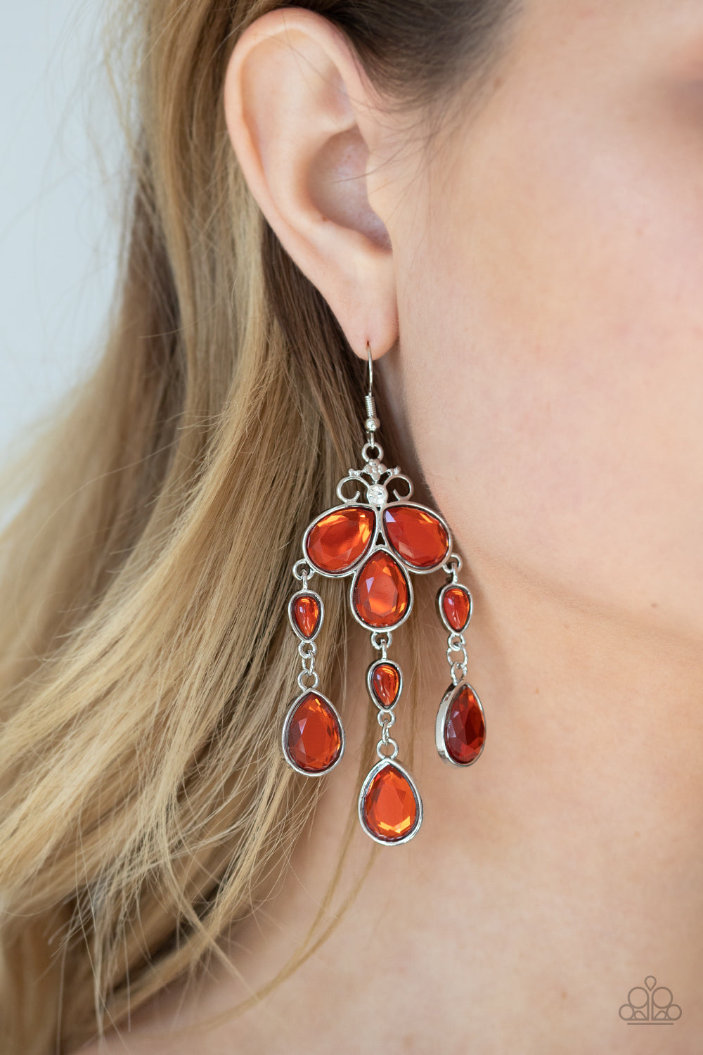 Paparazzi Accessories-Clear The HEIR Orange Teardrop Earrings