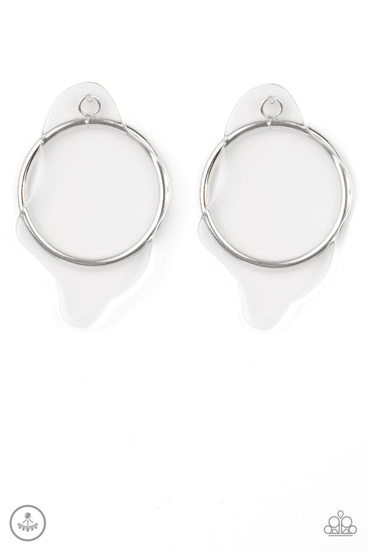 Paparazzi Accessories-Clear The Way! White Acrylic Hoop Earrings