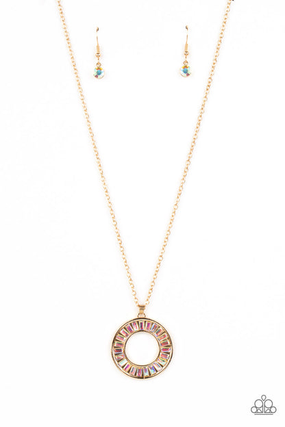 Paparazzi Accessories-Clique Couture Gold Iridescent Circular Necklace Set