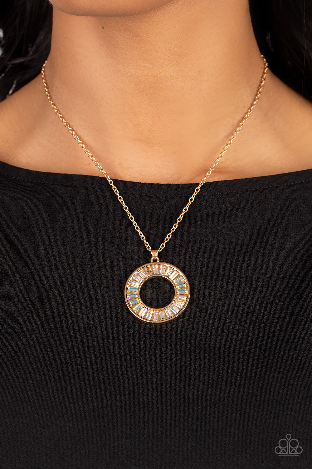 Paparazzi Accessories-Clique Couture Gold Iridescent Circular Necklace Set