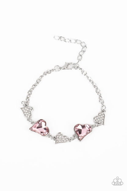 Paparazzi Accessories-Cluelessly Crushing Pink Rhinestone Heart Bracelet