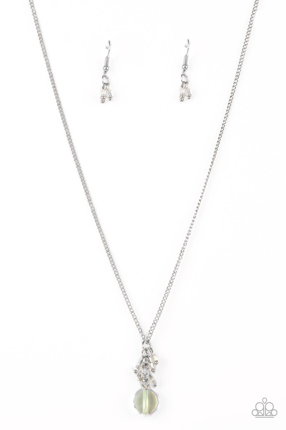 Paparazzi Accessories-Clustered Candescence White Iridescent Twinkly Pendant Necklace Set