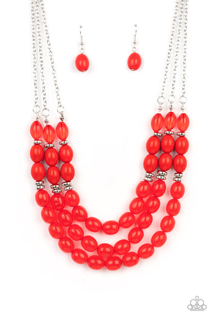 Paparazzi Accessories-Coastal Cruise Red Acrylic Bead Necklace Set