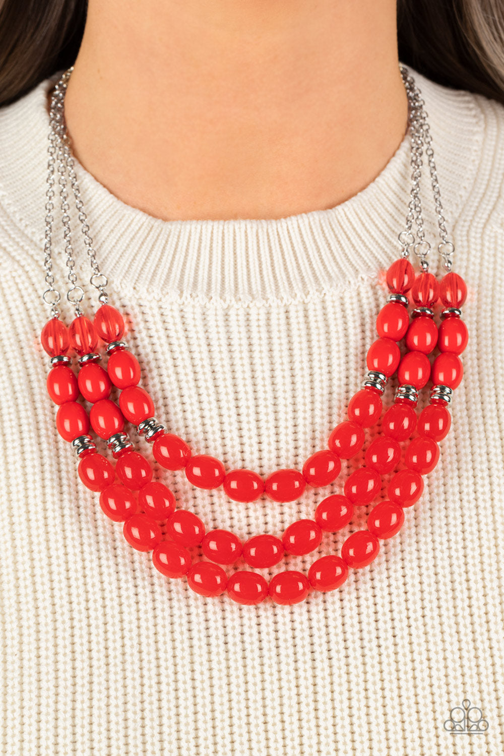 Paparazzi Accessories-Coastal Cruise Red Acrylic Bead Necklace Set