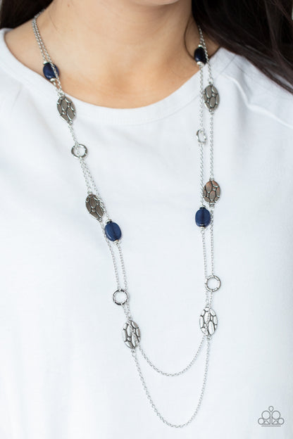 Paparazzi Accessories-Cobble Creek Glassy Blue Cobblestone Accent Necklace Set