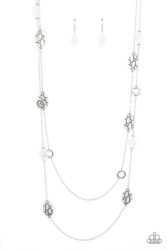 Paparazzi Accessories-Cobble Creeks Silver Cloudy White Accent Necklace Set