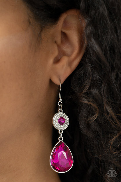 Paparazzi Accessories-Collecting My Royalties Pink Solitaire Earrings