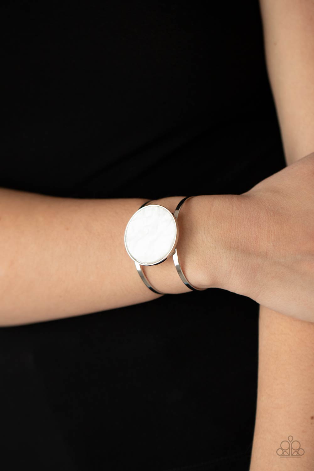 Paparazzi Accessories-Colorful Cosmos White Iridescent Silver Cuff Bracelet