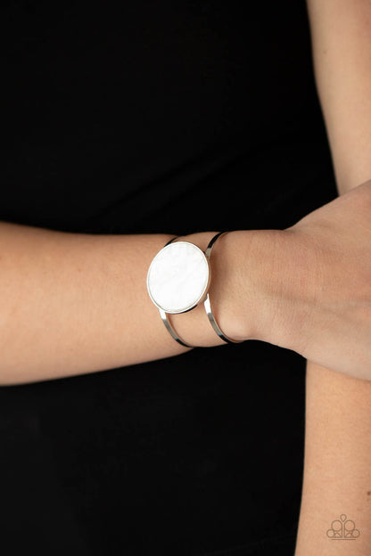 Paparazzi Accessories-Colorful Cosmos White Iridescent Silver Cuff Bracelet