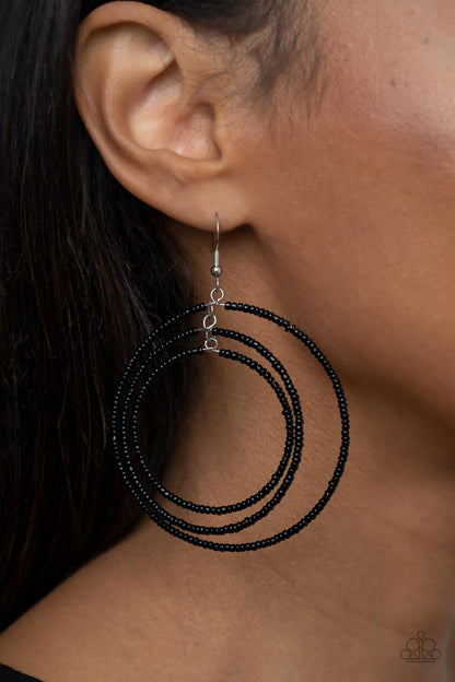 Paparazzi Accessories-Colorfully Circulating Black Seed Bead Hoop Earrings