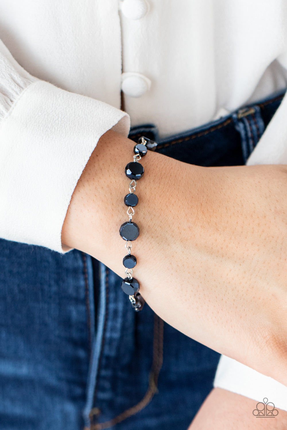 Paparazzi Accessories-Colorfully Cosmic Blue Metallic Crystal Bead Bracelet