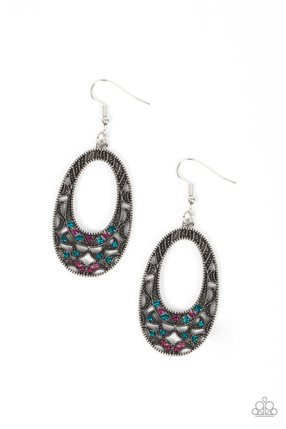 Paparazzi Accessories-Colorfully Moon Child Multi Rhinestone Oval Earrings