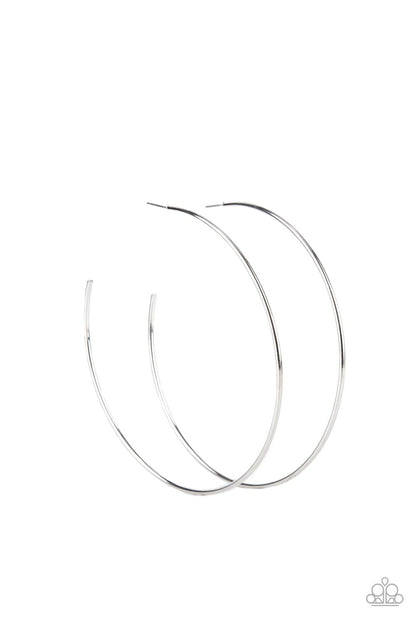 Paparazzi Accessories-Colossal Couture Silver Bar Curl Hoop Earrings