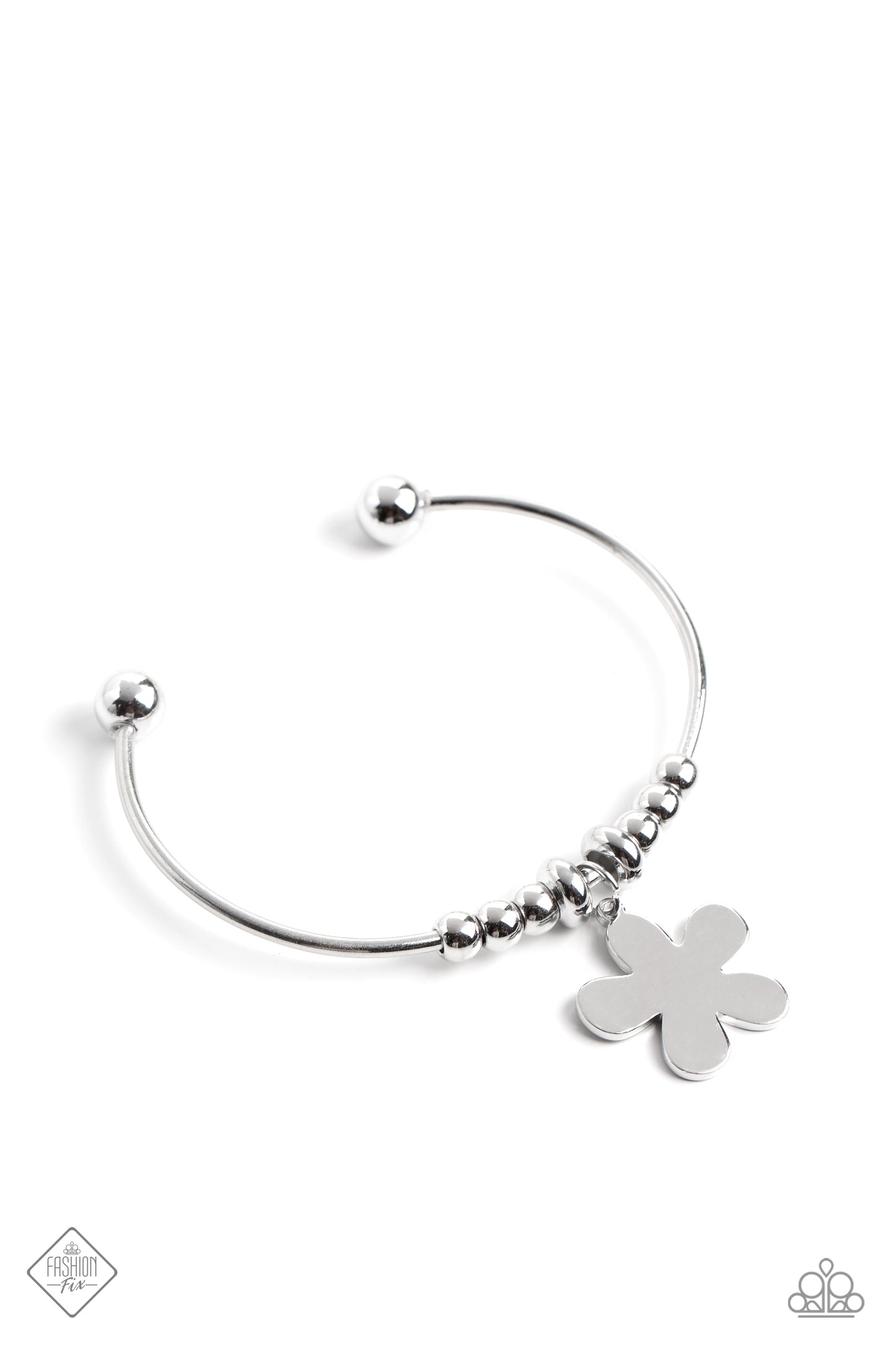 Paparazzi Accessories-Silver January Fashion Fix Flower Barbell Bracelet