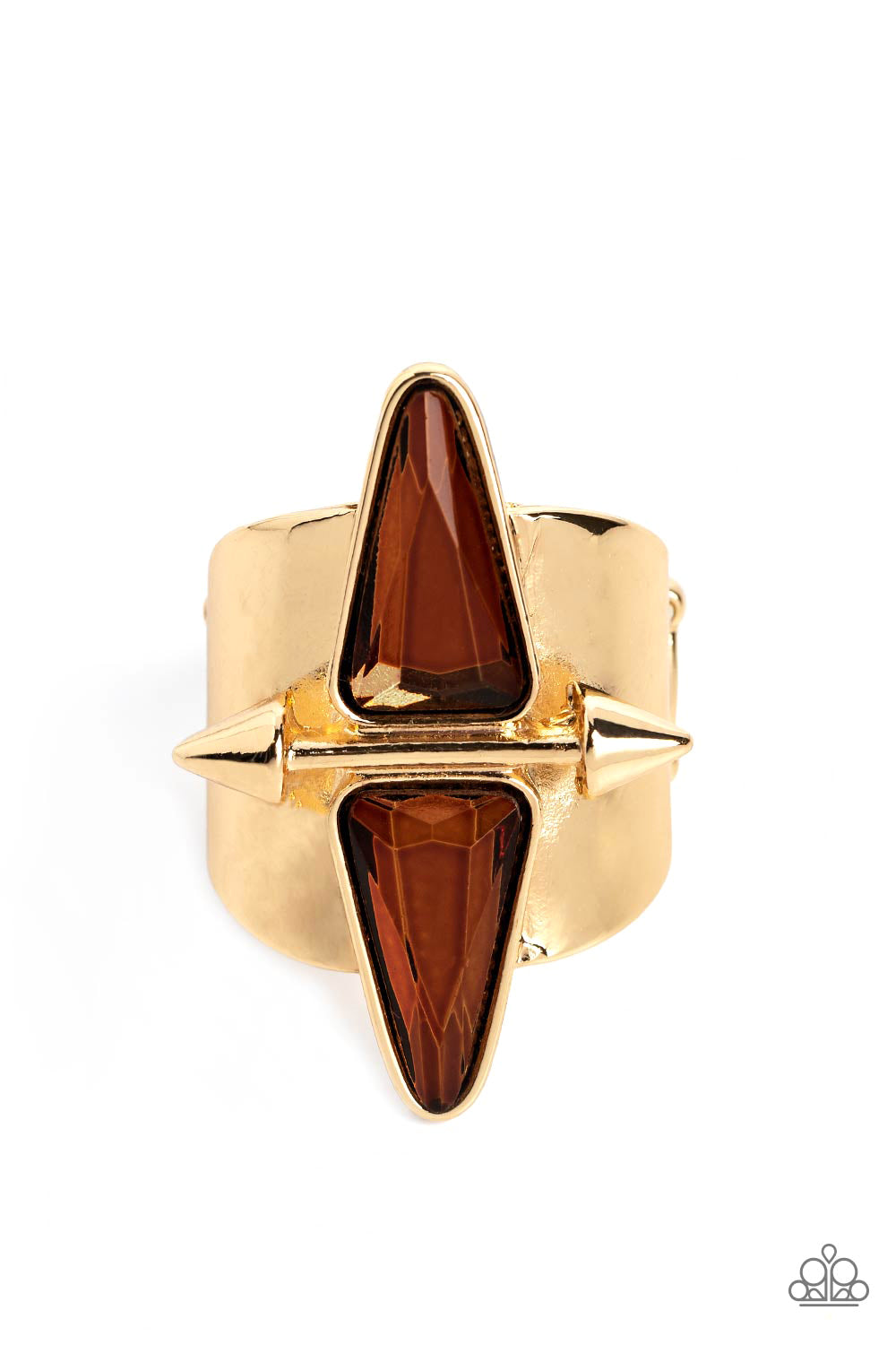 Paparazzi Accessories-Combustible Compass Brown Tea Gem Gold Spear Ring