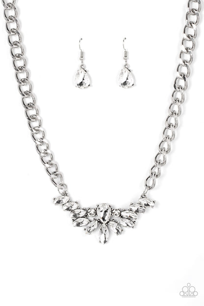 Paparazzi Accessories-Come At Me White Rhinestone Teardrop Necklace Set