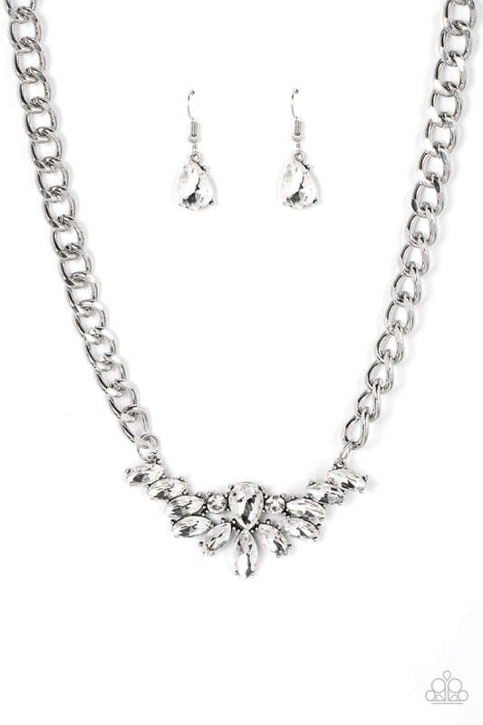 Paparazzi Accessories-Come At Me White Rhinestone Teardrop Necklace Set