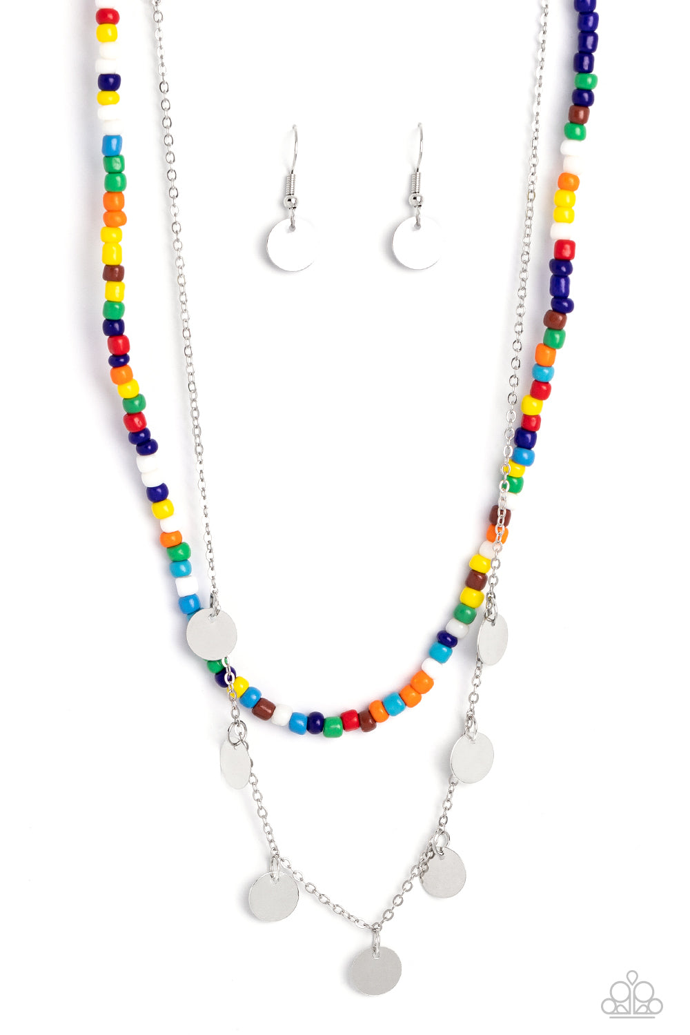 Paparazzi Accessories-Comet Candy Multi Seed Beads Silver Chain Necklace Set