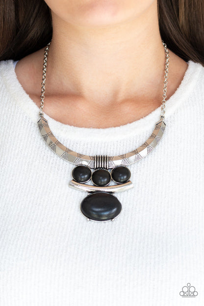 Paparazzi Accessories-Commander In CHIEFETTE Black Stone Necklace Set