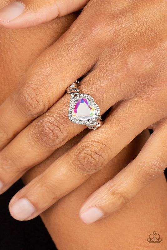 Paparazzi Accessories-Committed to Cupid Multi Iridescent Heart Ring