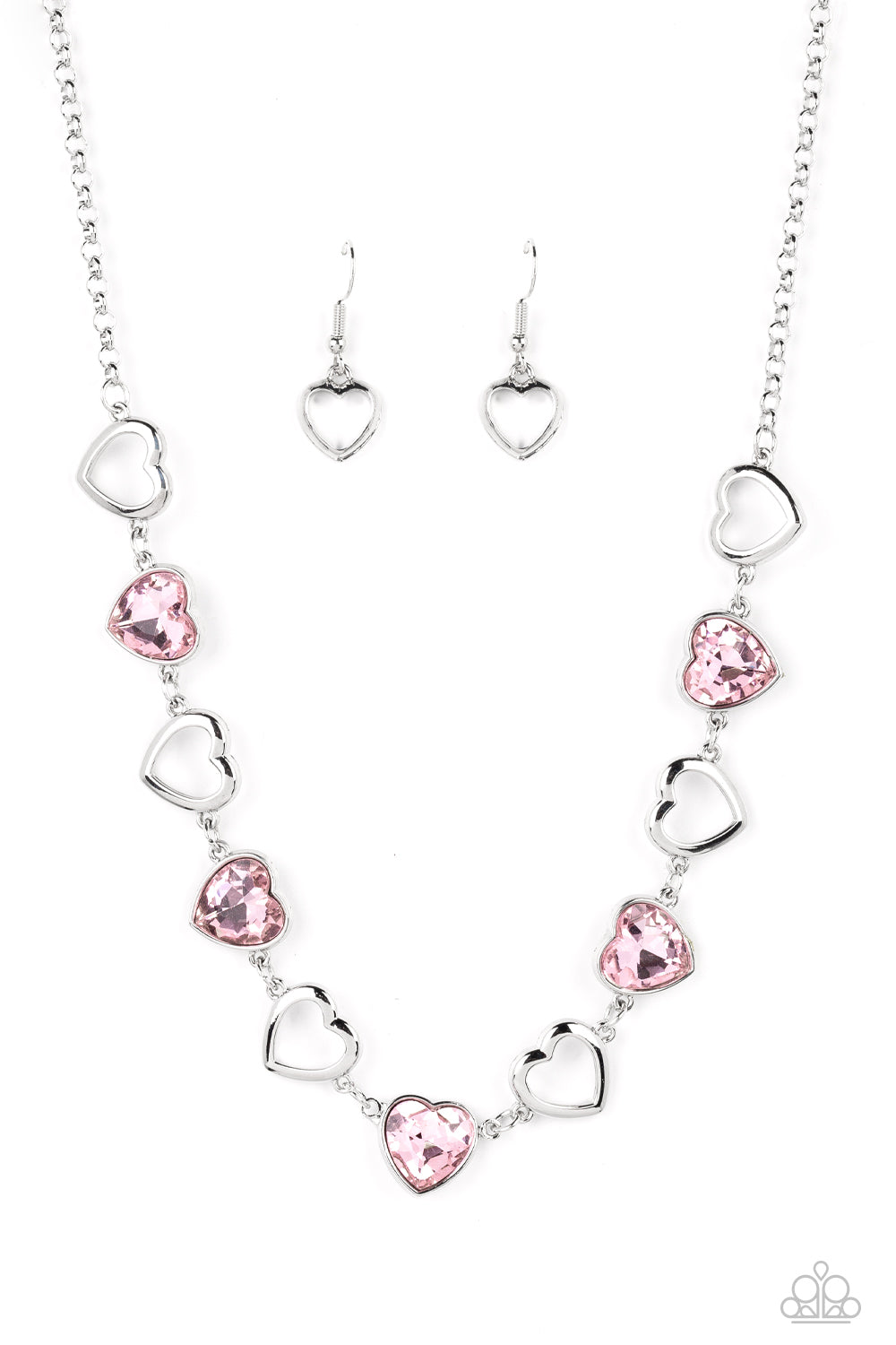 Paparazzi Accessories-Contemporary Cupid Pink Silhouette Heart Necklace Set